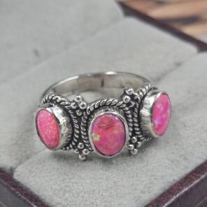 Hot Pink Aurora Opal 925 Sterling Silver Ring (REXT156-9)