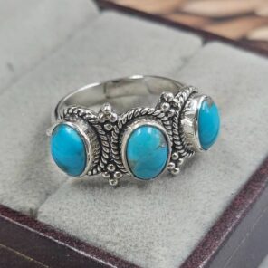 Kingman Turquoise 925 Sterling Silver Ring (REXT156-10)