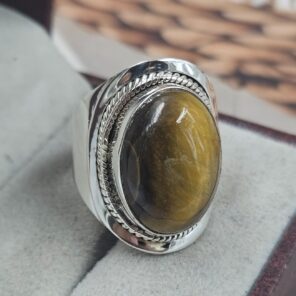 Tiger's Eye Size US 8 925 Sterling Silver Ring (REXT156-27)