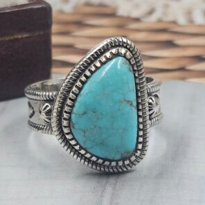 Kingman Turquoise 925 Sterling Silver Ring (REXT153-77)