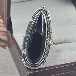 Black Onyx Size US 7 925 Sterling Silver Ring (REXT153-85)