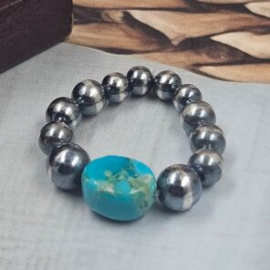 Kingman Turquoise 925 Sterling Silver Navajo Bead Ring (REXT153-89)