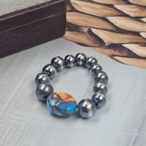 Pink Dahlia Turquoise 925 Sterling Silver Navajo Bead Ring (REXT153-90)