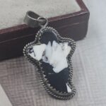 White Buffalo Turquoise Antique 1.5" 925 Sterling Silver Ghost Pendant (REXT159-11)