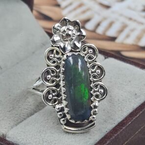 Black Opal 925 Sterling Silver Ring (REXT105-155)