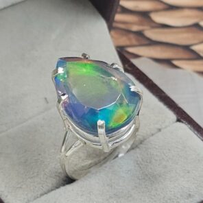 Aurora Opal 925 Sterling Silver Prong Ring (REXT49-379)