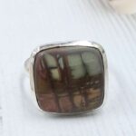 Polychrome jasper Size US 10 925 Sterling Silver Ring (REXT78-87)