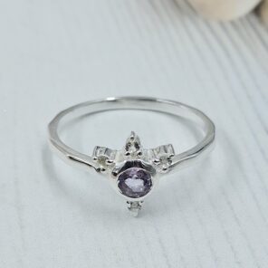 Amethyst & White Topaz 925 Sterling Silver Ring (REXT34-27)