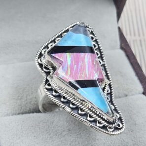 Mohave & Hot Pink Aurora Doublet Size US 7 925 Sterling Silver Ring (REXT111-41)