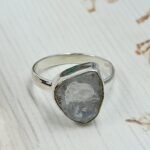 Raw Rainbow Moonstone Size US 8 925 Sterling Silver Ring (REXT112-209)