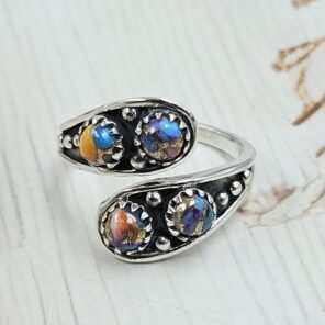 Pink Dahlia Turquoise 925 Sterling Silver ADJ Ring (REXT34-37)