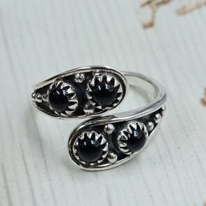 Black Onyx 925 Sterling Silver ADJ Ring (REXT34-39)