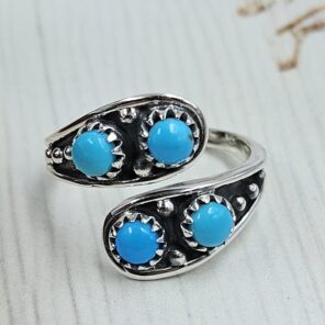 Kingman Turquoise 925 Sterling Silver ADJ Ring (REXT34-40)