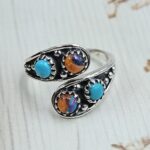 Pink Dahlia & Kingman Turquoise 925 Sterling Silver ADJ Ring (REXT34-42)