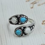 White Buffalo & Kingman Turquoise 925 Sterling Silver ADJ Ring (REXT34-43)