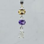 Amethyst & Citrine & Rainbow Moonstone 1.5" 925 Sterling Silver Pendant (REXT61-194)
