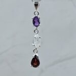 Moonstone & Garnet & Amethyst 1.5" 925 Sterling Silver Pendant (REXT61-201)