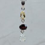 Garnet & Citrine & Rainbow Moonstone 1.5" 925 Sterling Silver Pendant (REXT61-196)