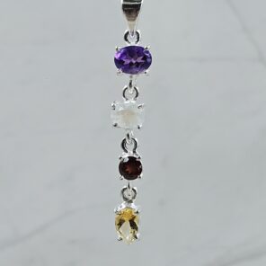 Garnet & Amethyst & Citrine & Rainbow Moonstone 1.5" 925 Sterling Silver Pendant (REXT61-195)