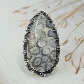 Fossil Coral Size US 7 925 Sterling Silver Ring (REXT12-173)