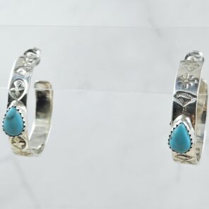 Kingman Turquoise 925 Sterling Silver Hoop Earring (RS62-378)
