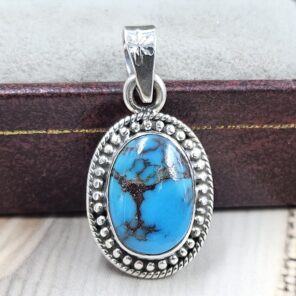 Egyptian Turquoise 1" 925 Sterling Silver Pendant (REXT89-285)