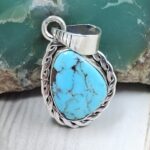 Egyptian Turquoise 1" 925 Sterling Silver Pendant (REXT89-270)