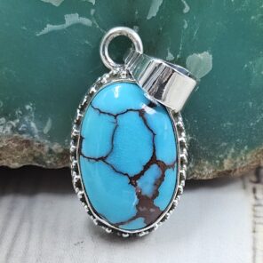 Egyptian Turquoise 1" 925 Sterling Silver Pendant (REXT89-436)