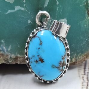 Egyptian Turquoise 1" 925 Sterling Silver Pendant (REXT89-426)