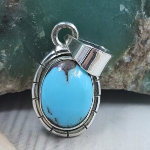Egyptian Turquoise 1" 925 Sterling Silver Pendant (REXT89-383)