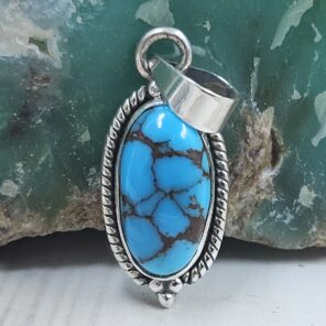 Egyptian Turquoise 1" 925 Sterling Silver Pendant (REXT89-417)