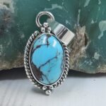 Egyptian Turquoise 1" 925 Sterling Silver Pendant (REXT89-409)