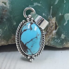 Egyptian Turquoise 1" 925 Sterling Silver Pendant (REXT89-409)