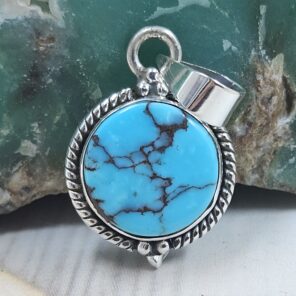 Egyptian Turquoise 1" 925 Sterling Silver Pendant (REXT89-404)