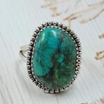 Tibetan Turquoise Size US 9 925 Sterling Silver Ring (REXT72-313)