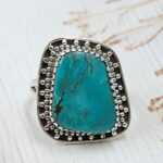 Tibetan Turquoise Size US 8 925 Sterling Silver Ring (REXT72-315)