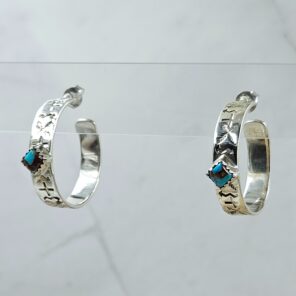 Pink Dahlia Turquoise 925 Sterling Silver Hoop Earring (RS62-373)