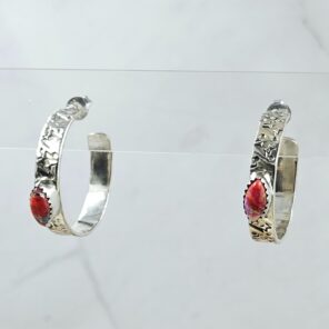 Pink Dahlia Turquoise 925 Sterling Silver Hoop Earring (RS62-375)