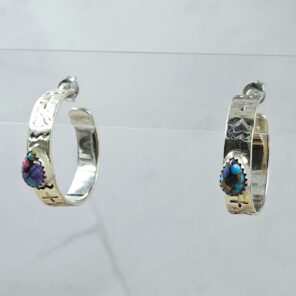 Pink Dahlia Turquoise 925 Sterling Silver Hoop Earring (RS62-376)