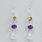 Amethyst , Citrine & Rainbow Moonstone 925 Sterling Silver Earrings (REXT60-149)
