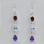 Blue Topaz , Garnet & Amethyst 925 Sterling Silver Earrings (REXT60-154)