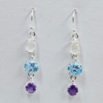 Amethyst , Blue Topaz & Rainbow Moonstone 925 Sterling Silver Earrings (REXT60-147)