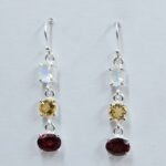 Garnet , Citrine & Rainbow Moonstone 925 Sterling Silver Earrings (REXT60-151)