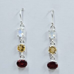 Garnet , Citrine & Rainbow Moonstone 925 Sterling Silver Earrings (REXT60-151)