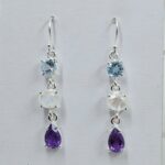 Amethyst , Blue Topaz & Rainbow Moonstone 925 Sterling Silver Earrings (REXT60-148)