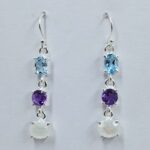 Amethyst , Blue Topaz & Rainbow Moonstone 925 Sterling Silver Earrings (REXT60-145)