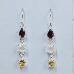 Garnet , Citrine & Rainbow Moonstone 925 Sterling Silver Earrings (REXT60-152)