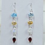 Citrine , Blue Topaz & , Garnet Rainbow Moonstone 925 Sterling Silver Earrings (REXT60-146)