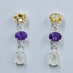 Amethyst , Citrine & Rainbow Moonstone 925 Sterling Silver Earrings (REXT60-150)