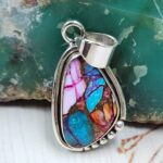 Pink Dahlia Turquoise 925 Sterling Silver Pendant (RS67-3)